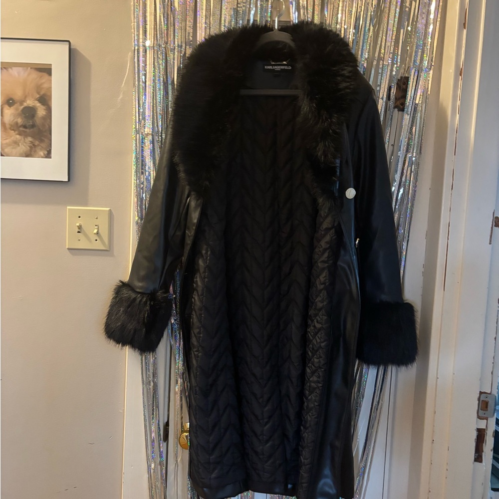 Karl Lagerfeld Black Leather Jacket with Luxurious Design